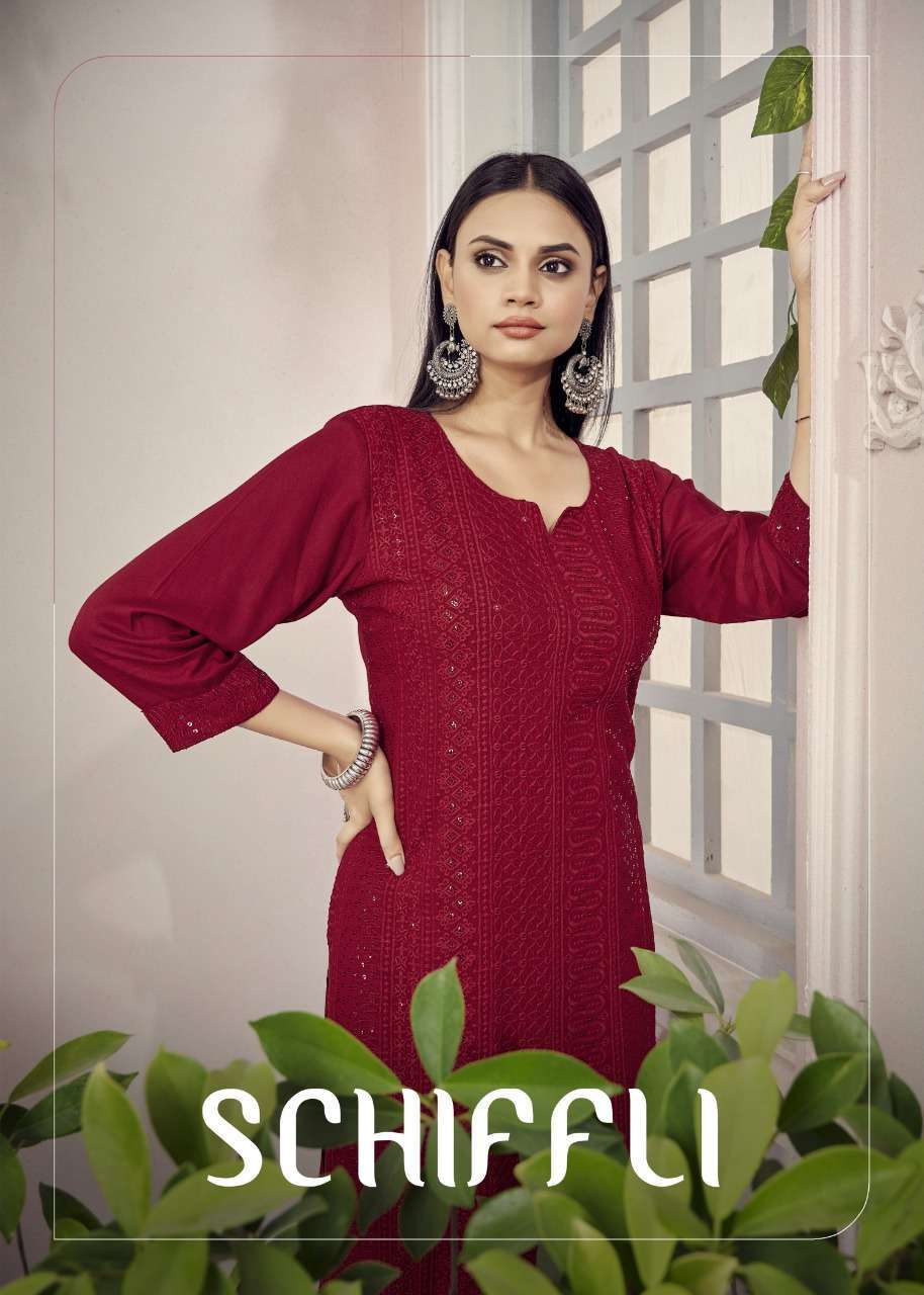Schiffli Rayon With Fancy Sequence Work Kurti With Pant Coll...