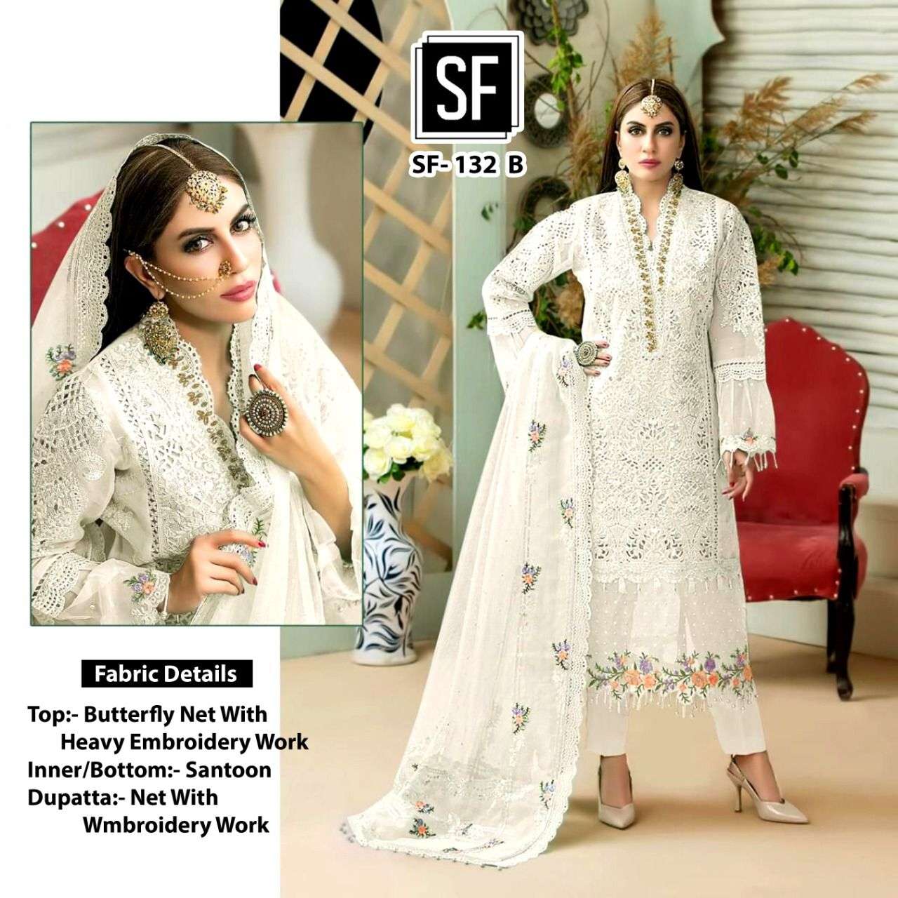 SF Fashion 132 Butterfly Net with Embroidery work Pakistani ...
