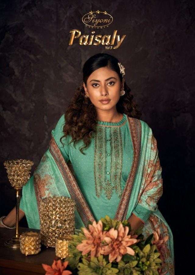 Siyoni Designer Paisaly vol 3 Muslin Silk With Fancy Embroid...