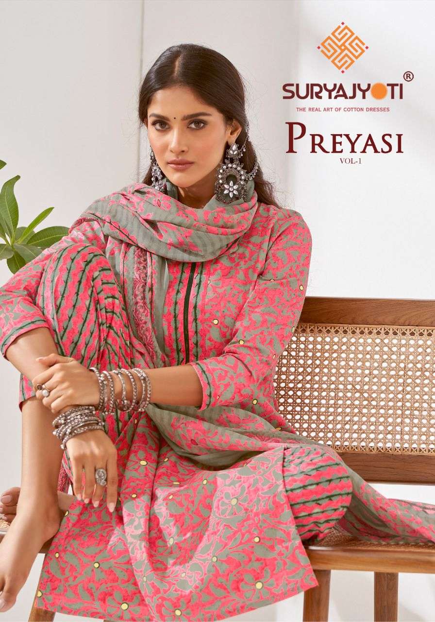 Suryajyoti Preyasi VOl 1 Cotton lawn With Digital print Dres...