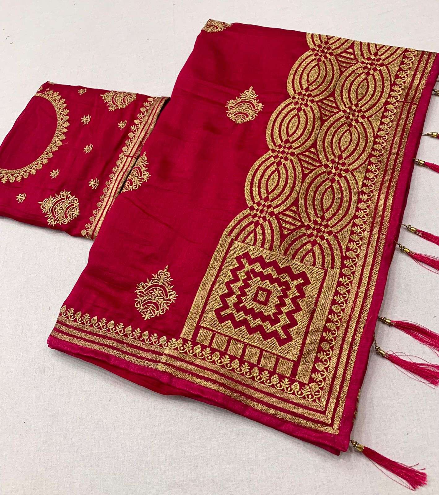Vichitra Silk With Gold Zari Embroidery Work Fancy Saree col...