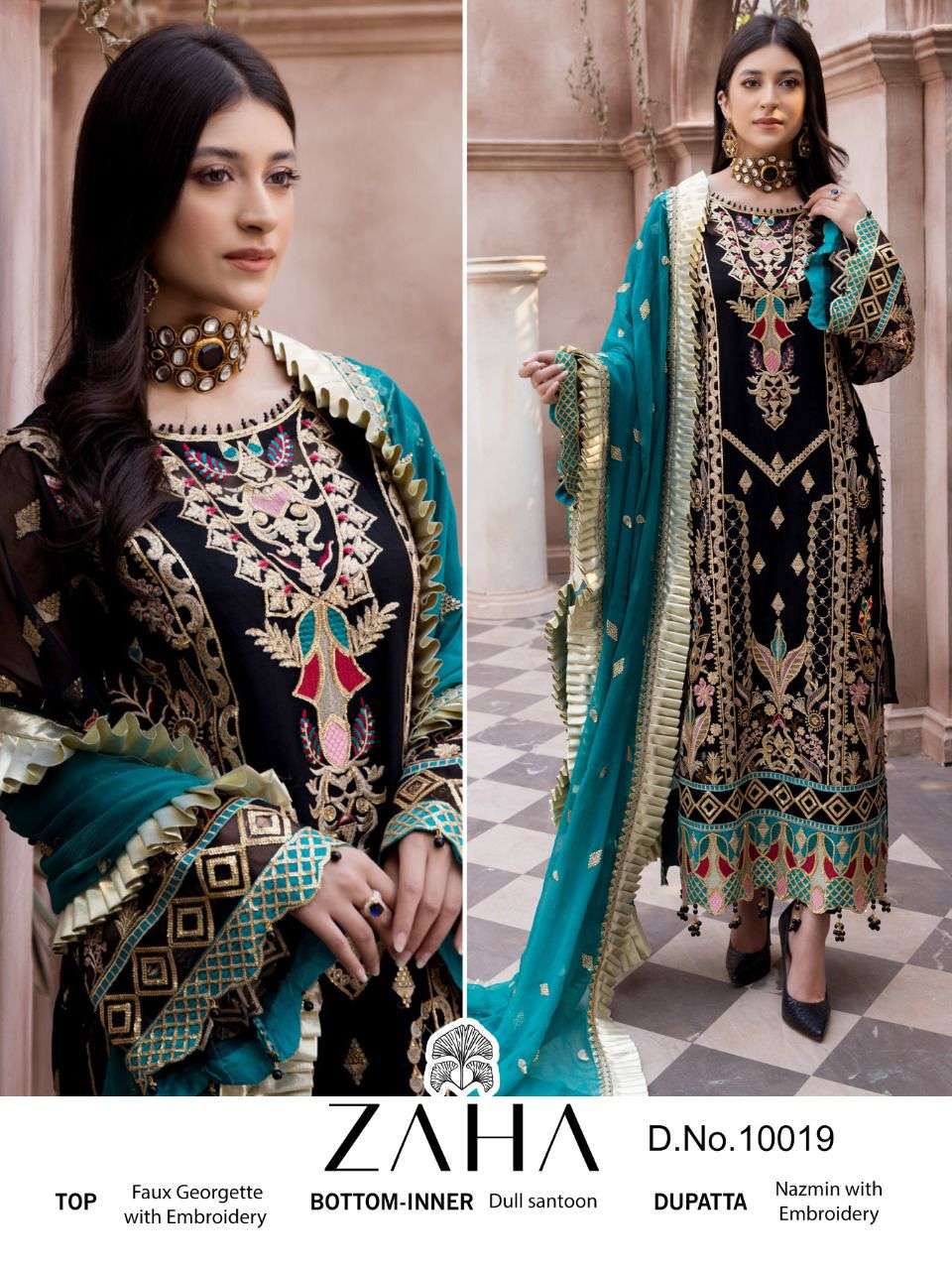 Zaha Georgette With fancy Embroidery Work pakistani suit col...