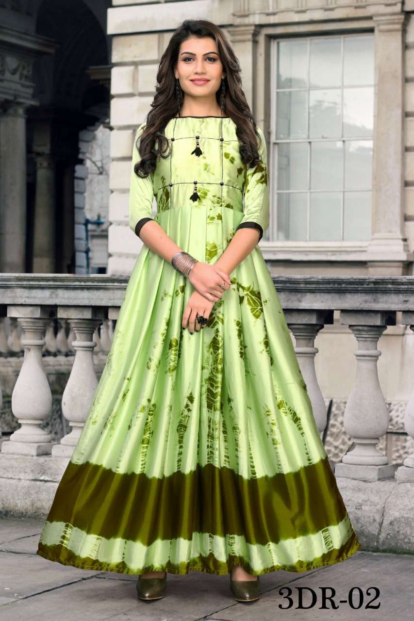 3D PRINTED SATIN GOWN KURTIS LONG COLLECTION AT BEST PRICE