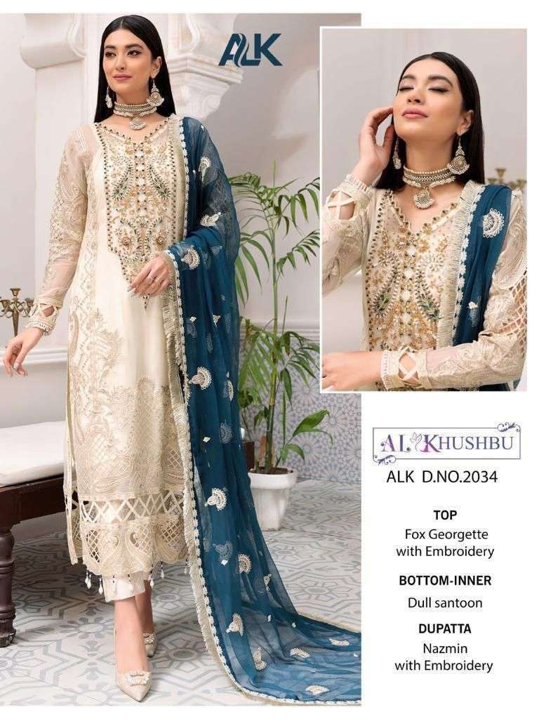 ALK 2024 Georgette with Embroidery work White Colour Pakista...