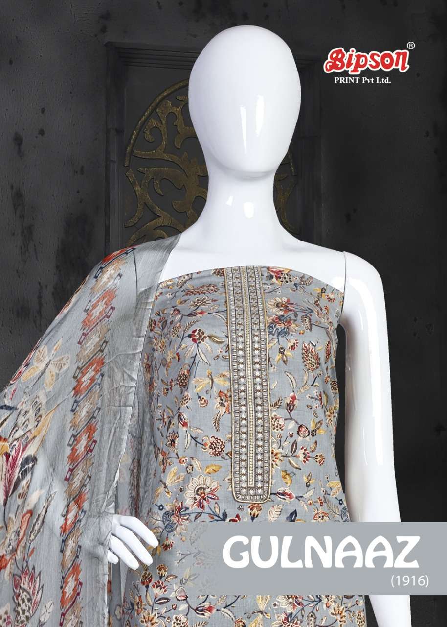 Bipson Fashion Gulnaaz 1916 Cambric Cotton Print With Embroi...