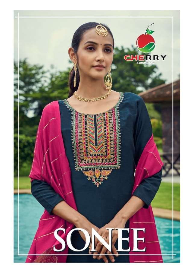 Cherry Sonee Silk with fancy Handwork Designer Salwar Kameez...