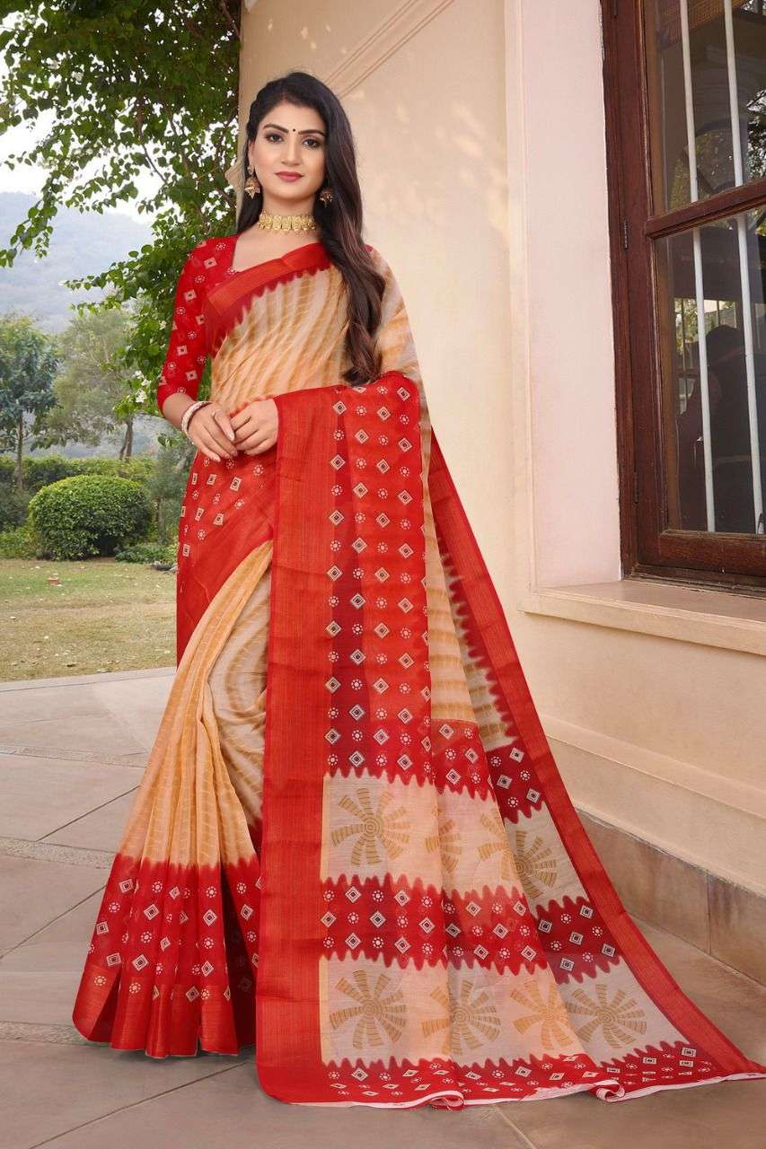 Cotton Linen With fancy Print Regular Wear Saree collection ...