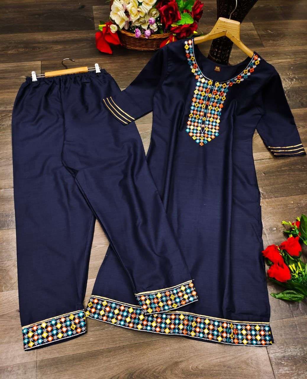 Cotton With fancy Mirror Work Readymade Kurti with Bottom co...