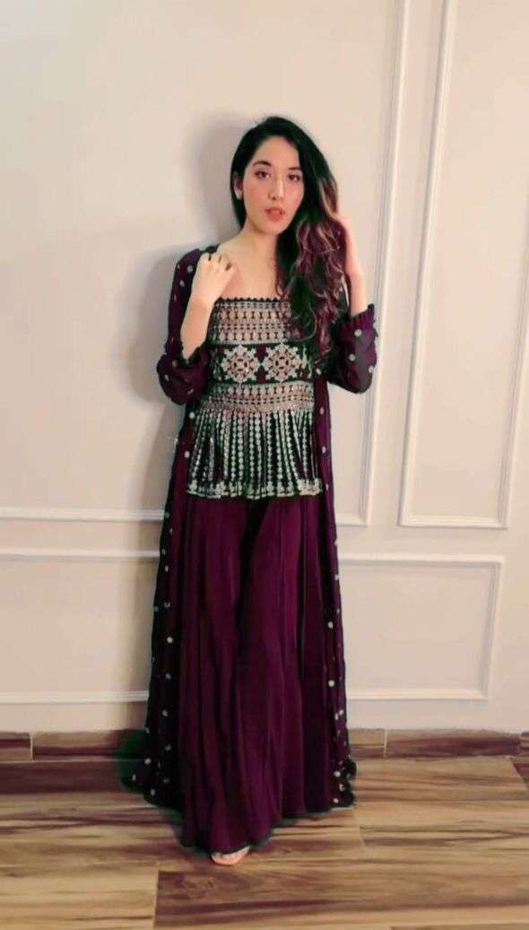 Georgette With Embroidery work Kurti with Palazzo Collection...