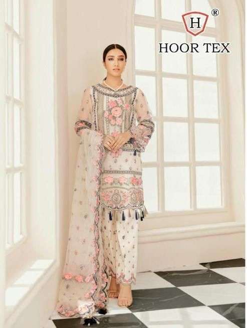Hoor Tex 19012 Georgette with Embroidery work White Colour P...