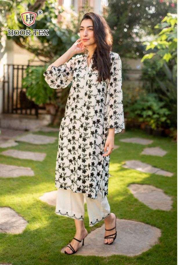 Hoor Tex Lawn Cambric With Fancy Work Readymade Kurti With B...