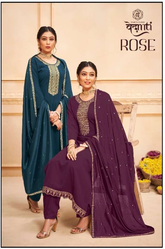 Kessi fabrics Vedanti Rose Silk With fancy Dress Material co...