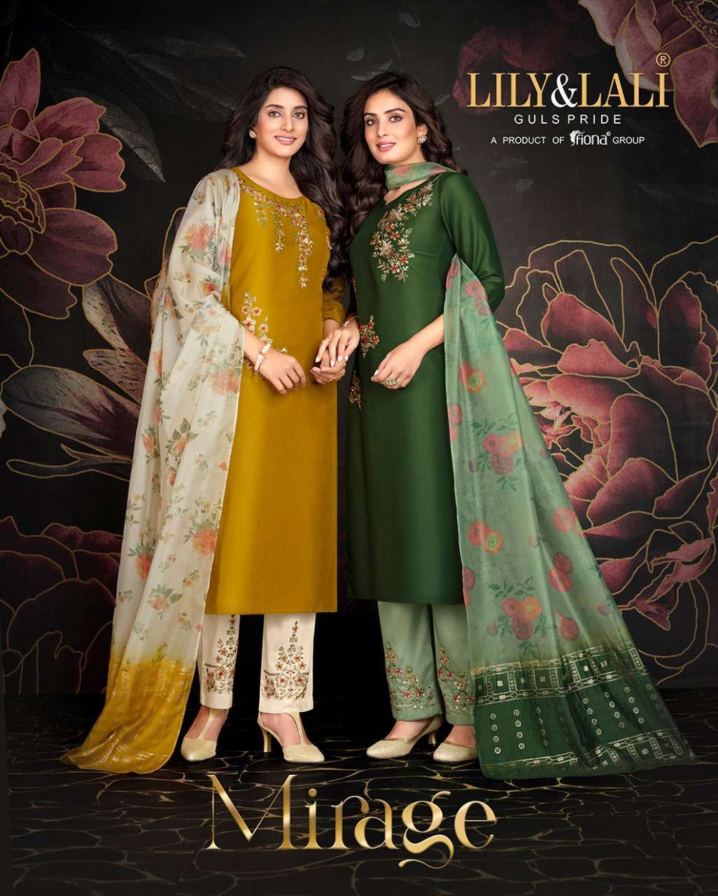 Lily And Lali Mirage Bemberg Silk with fancy handwork Readym...