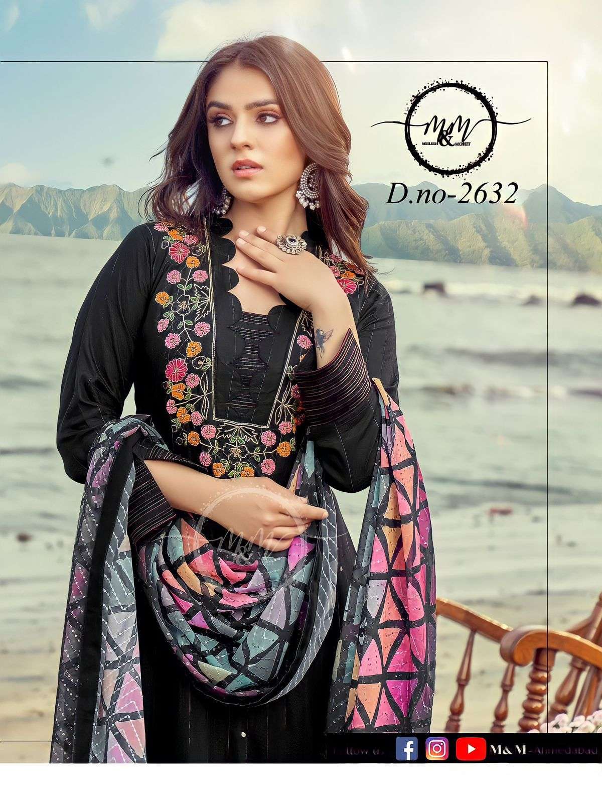 M &M 2632 Rayon With fancy Embroidery work Readymade Suits c...