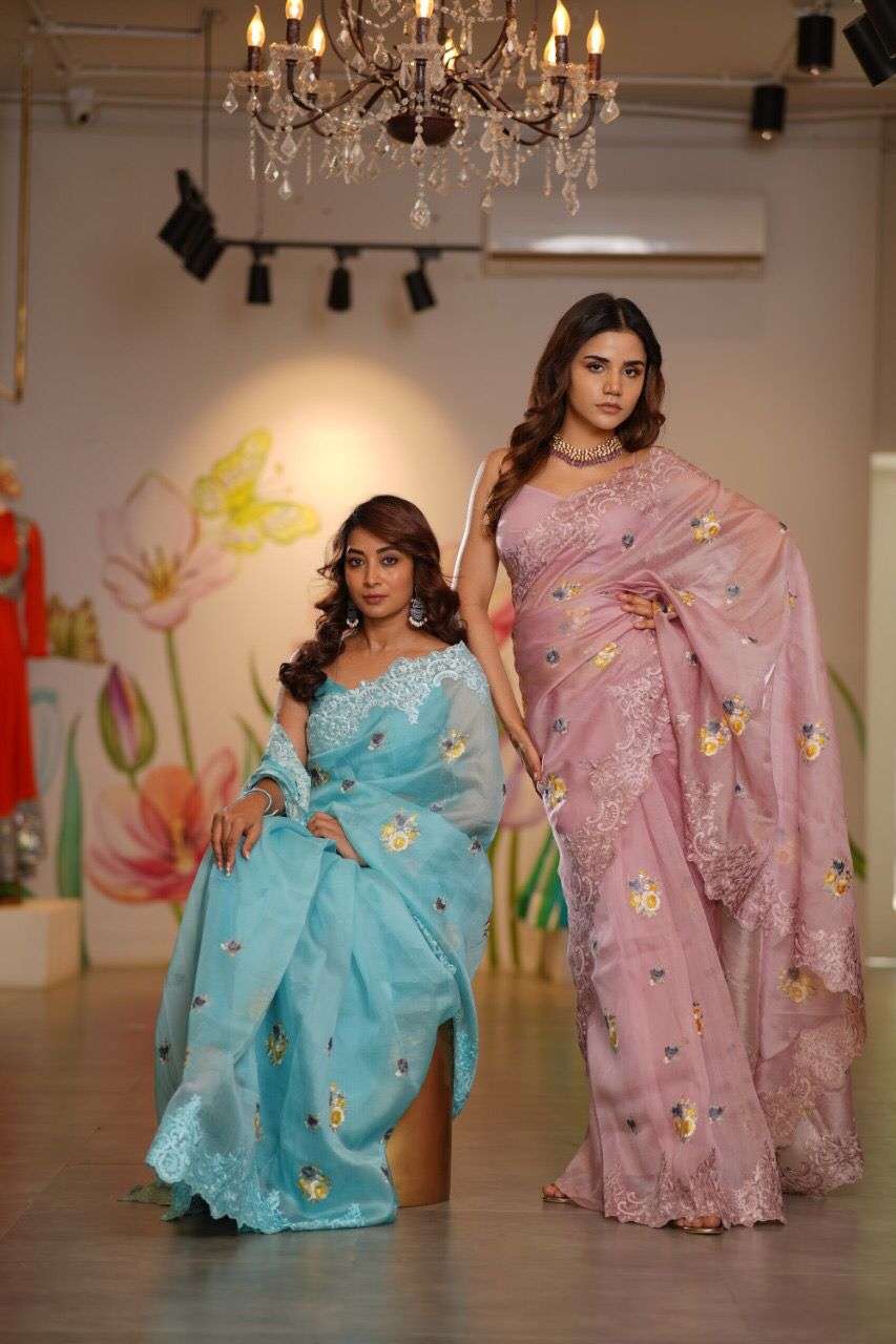 Organza Silk with Embroiery work fancy Saree collection at w...