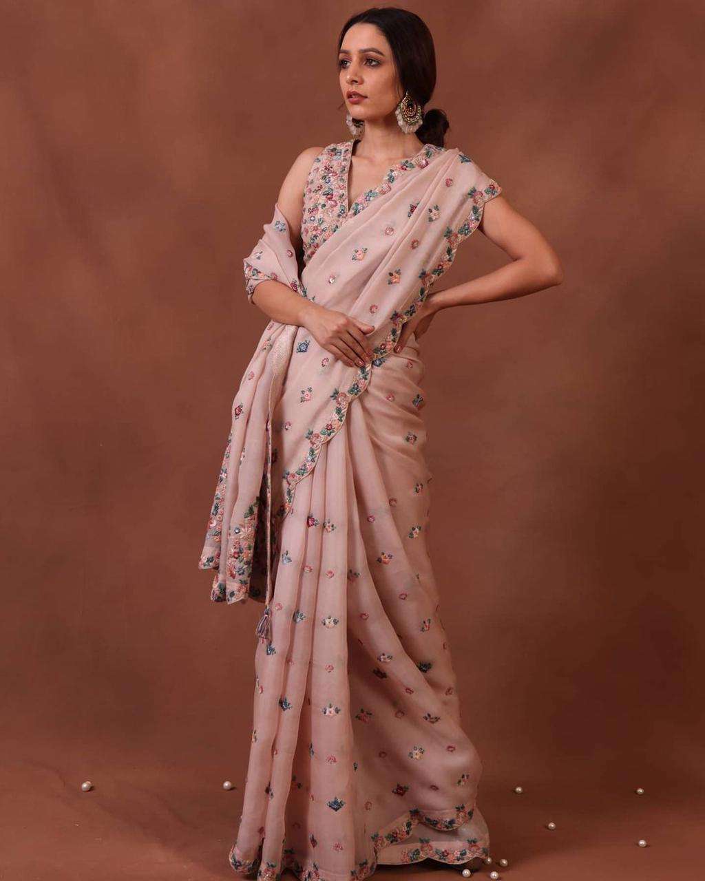 Peach Colour Rangoli Silk with Thread work fancy saree colle...