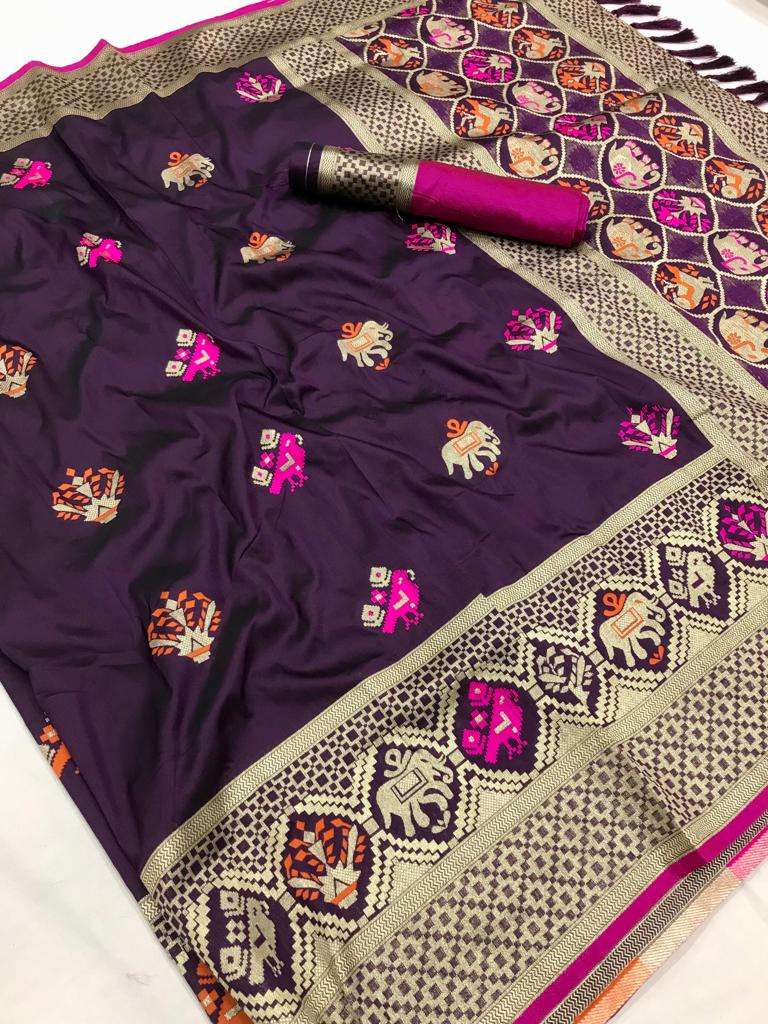 Pooja Lichi SIlk With Weaving Design Saree collection at who...