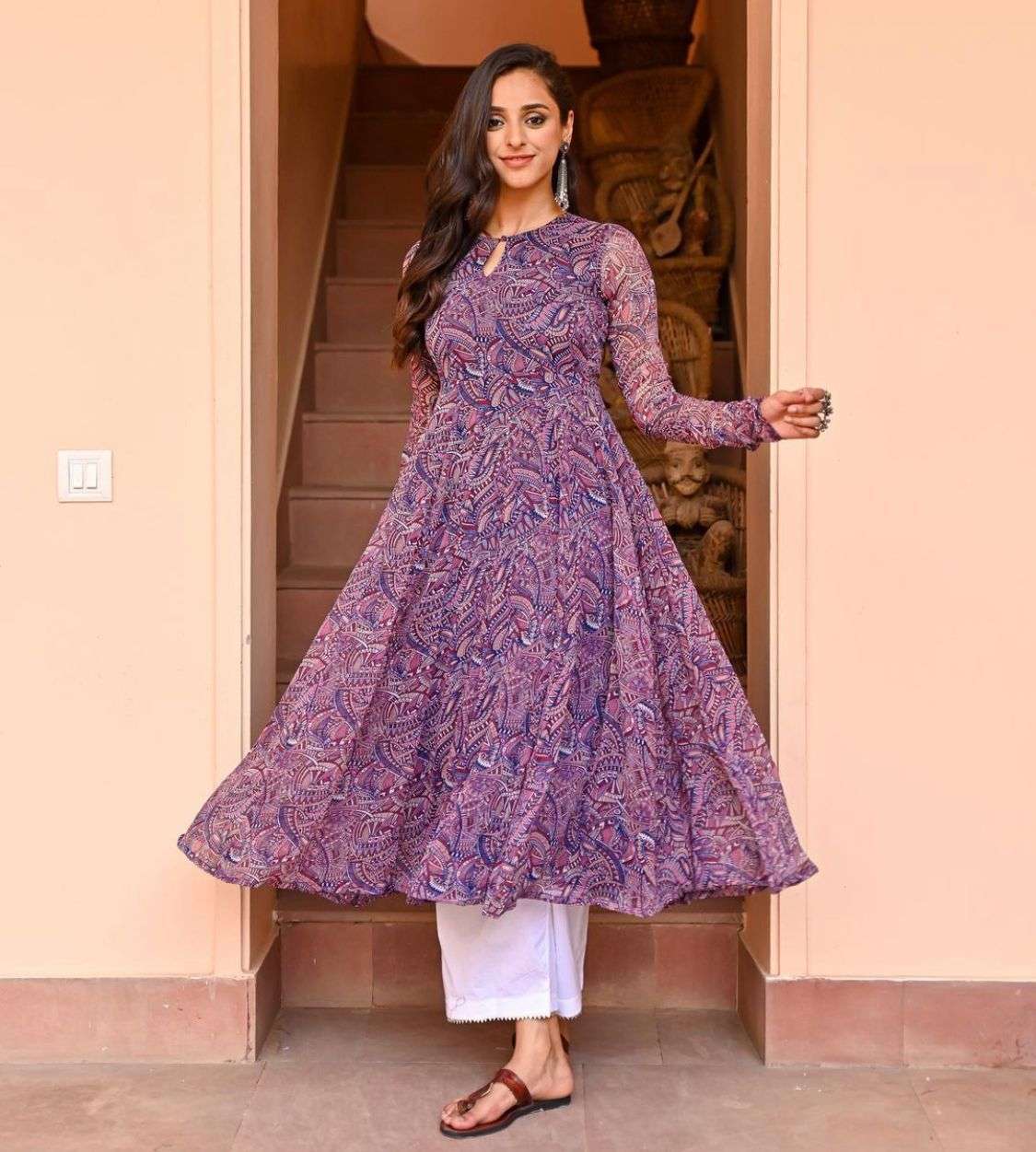Purple Colour Georgette With Printed  Long Kurti collection ...