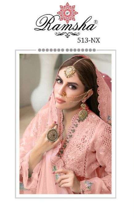 Ramsha 513 Nx Net With Embroidery Work Pakistani Dress Mater...