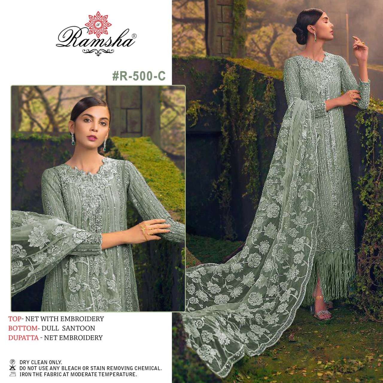 Ramsha R 500 NX Net With Embroidery work Pakistani suits col...