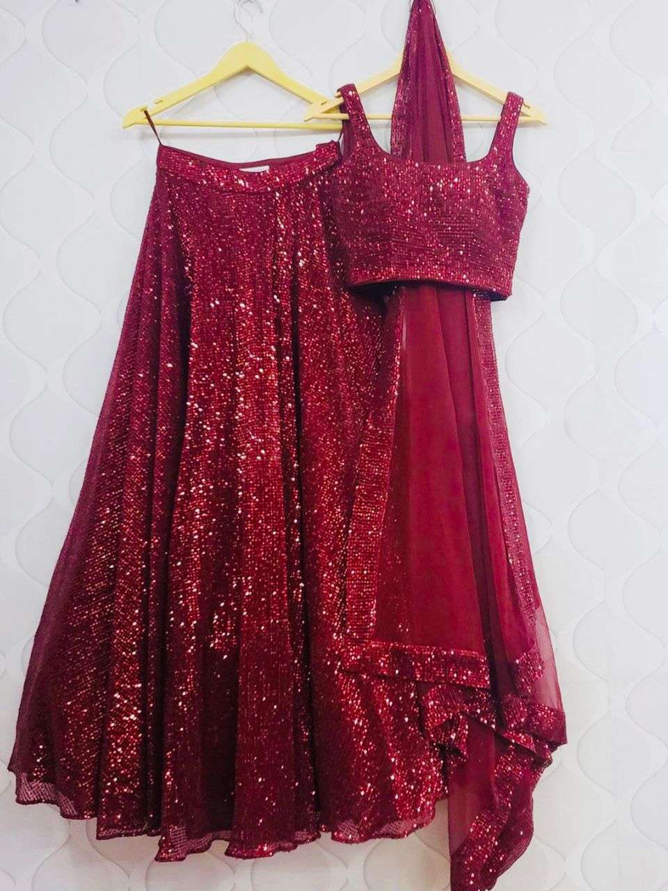 Red Colour Georgette With Fully Sequence Work Party Wear Leh...