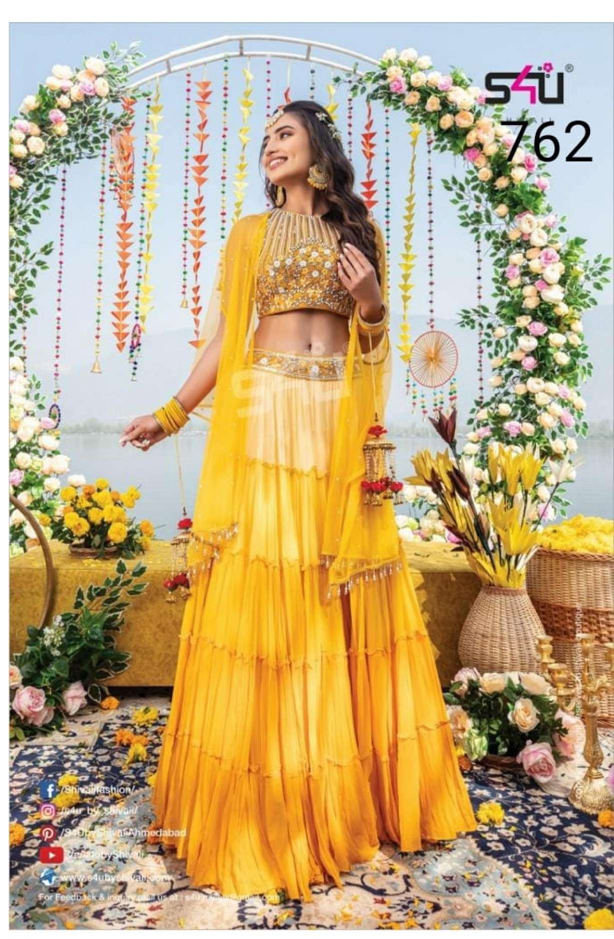 S4U 762 Yellow Colour Designer Wedding Wear lehenga choli co...