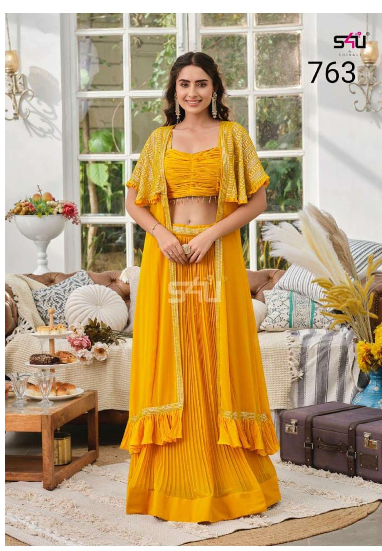 S4u 763 Yellow Colour Western Style Designer Readymade Suits...