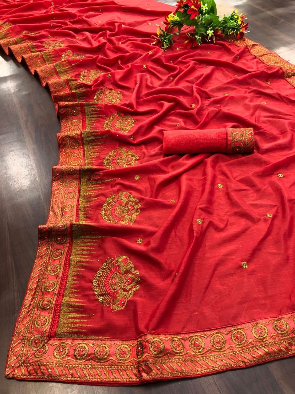 VICHITRA SILK SAREE WITH EMBROIDERY PARTY WEAR SAREES WHOLES...