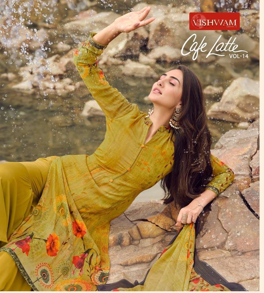 Vishwam Fabrics Cafe Latte Vol 14 Creap With Digital Print F...