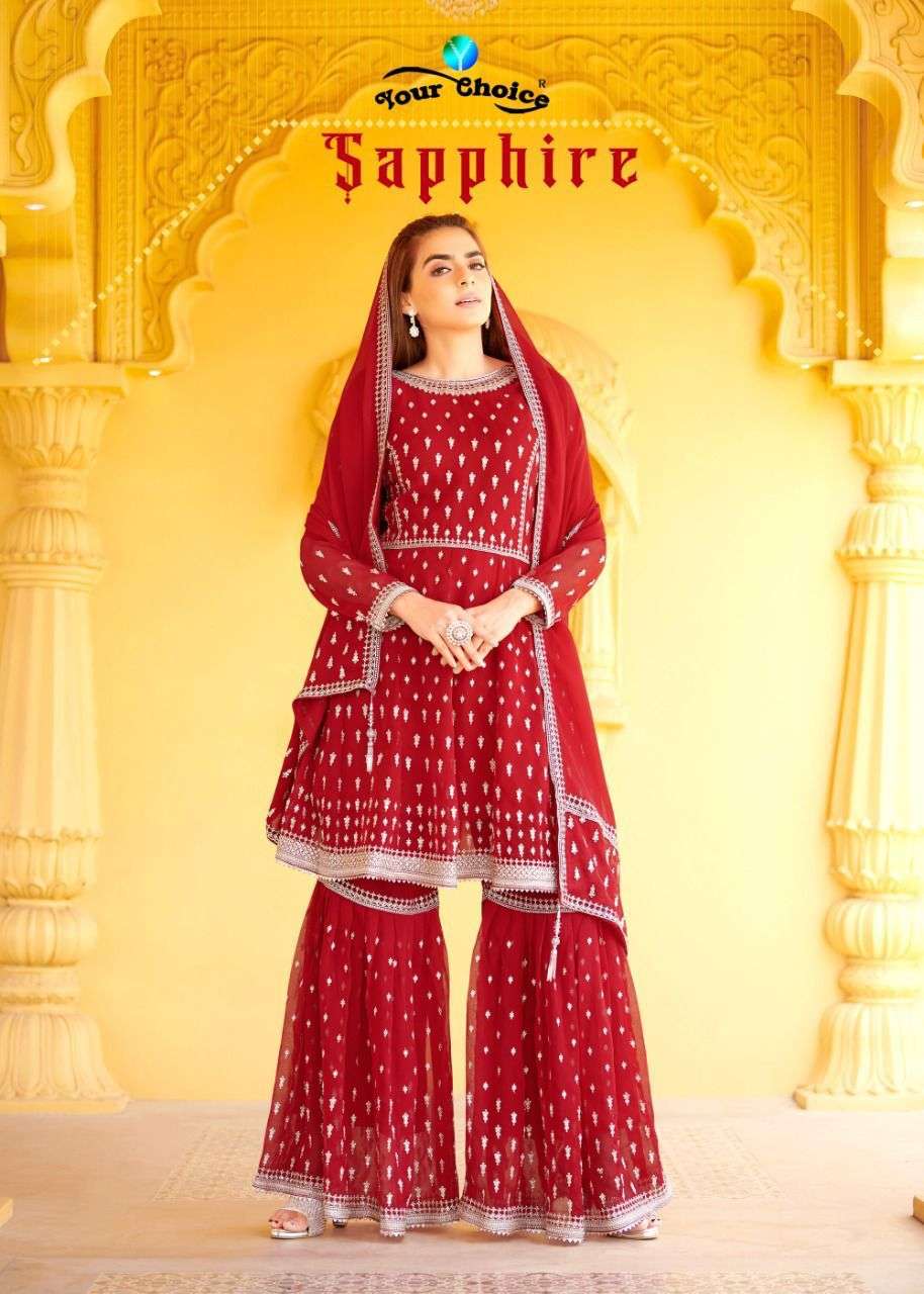 Your Choice Saphire Georgette with Embroidey work fancy Desi...