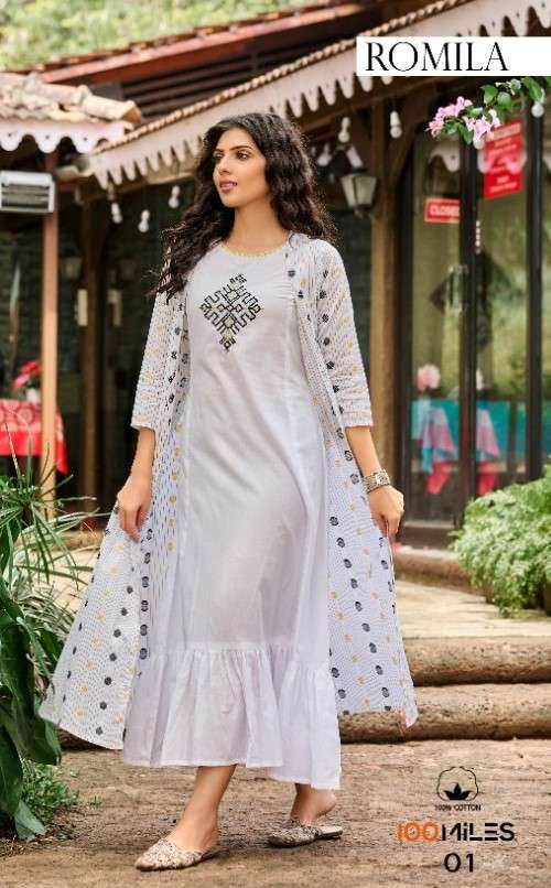 100 Miles Romila Cotton Jacket Style Long Kurti collection a...