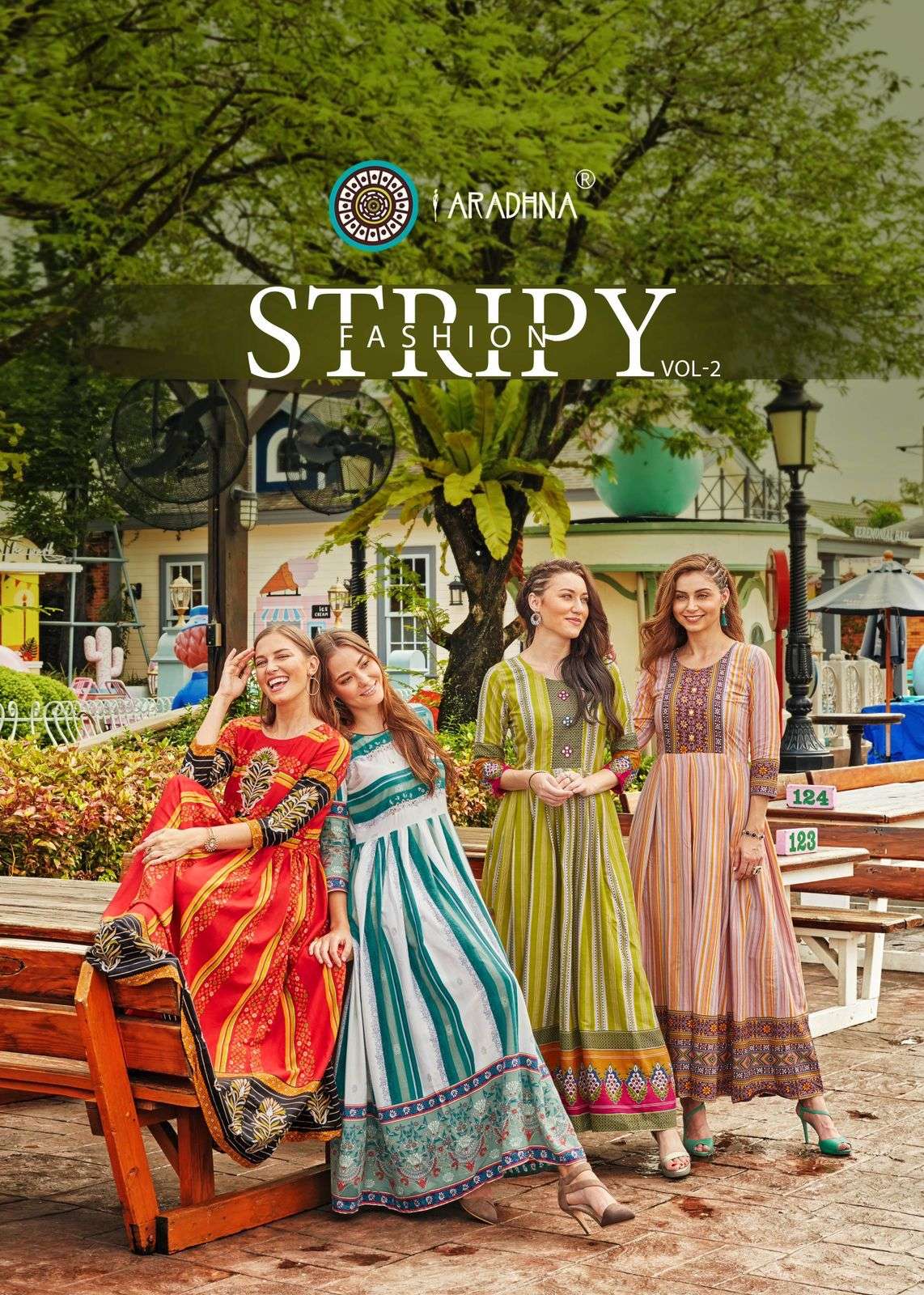 Aradhna Fashion Stripy vol 2 Rayon With printed With Long ku...
