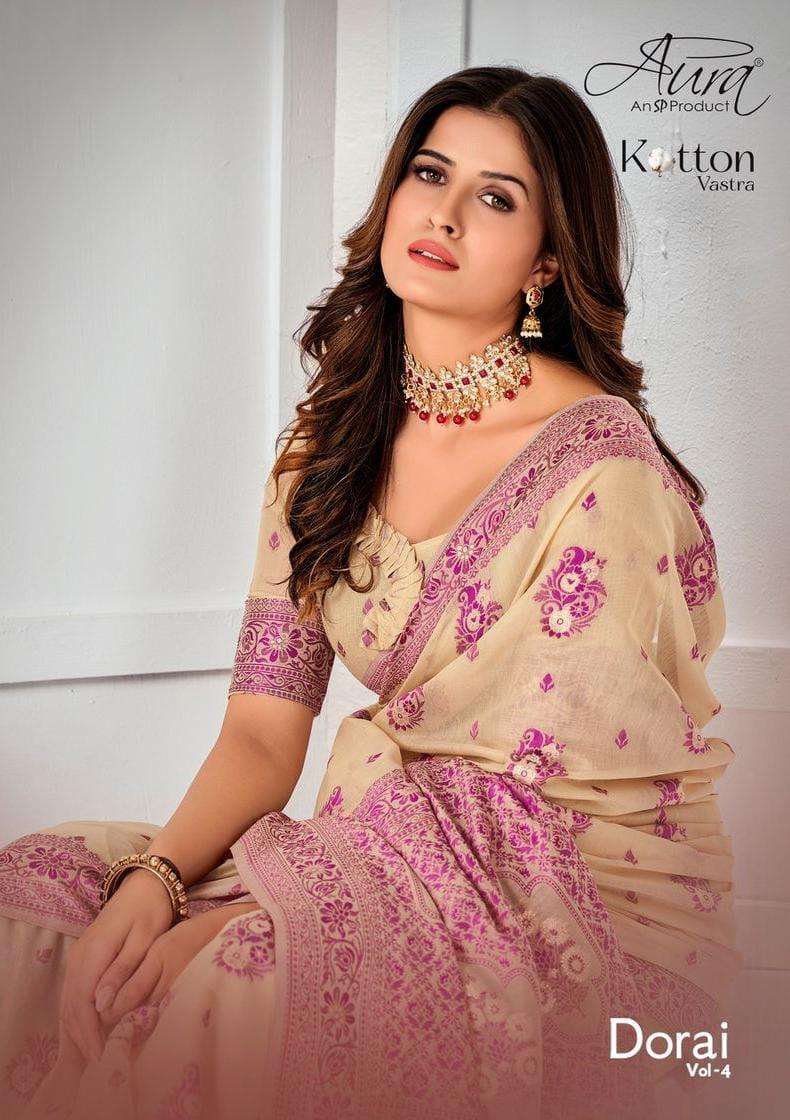 Aura  Collection vol 4 Cotton Vastra with fancy Printed Sare...