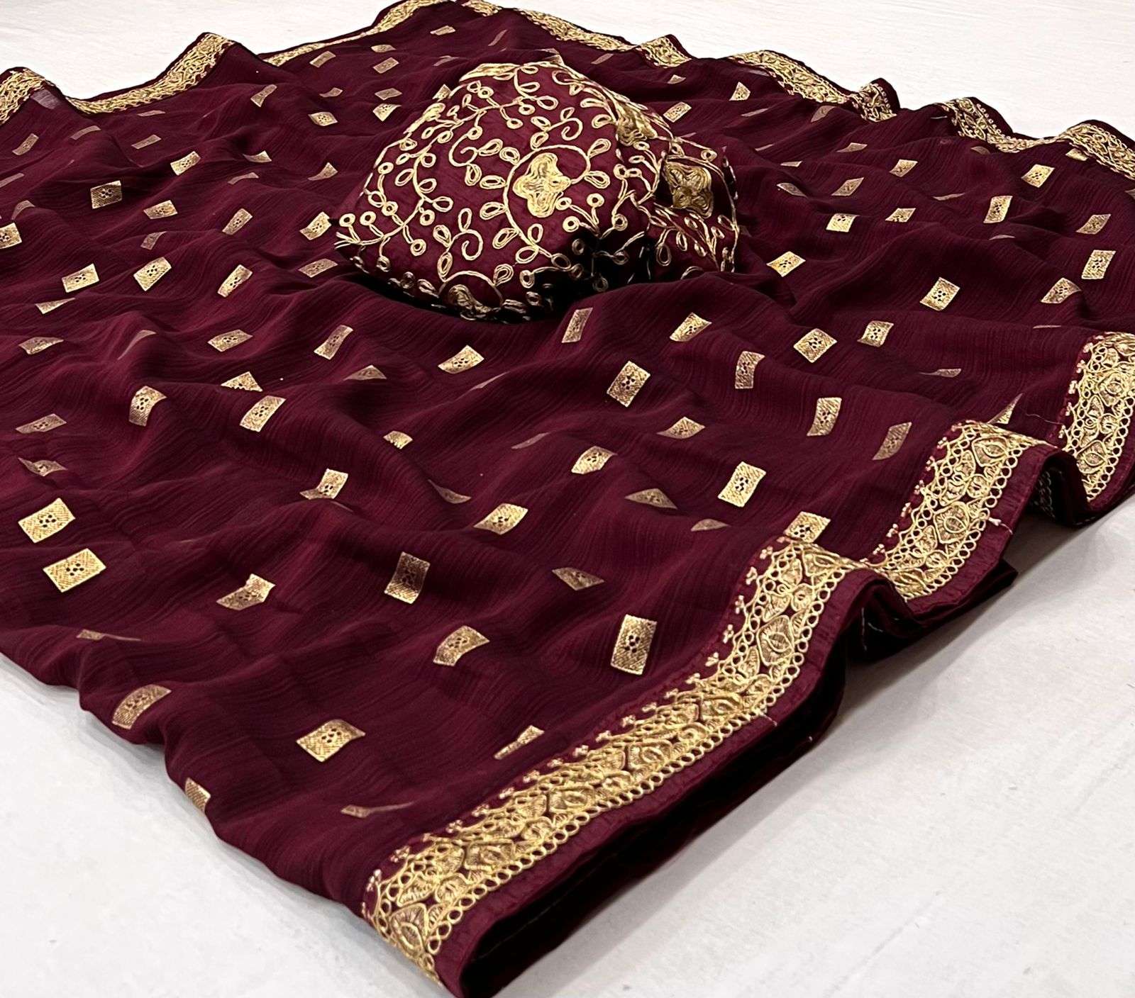 Brahmansh Georgette with foil Print & Embroidery work Border...