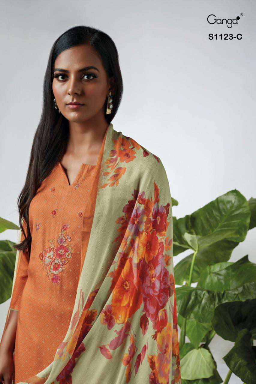 Ganga fashion Anala 1123 Wool Pashmina silk with fancy work ...