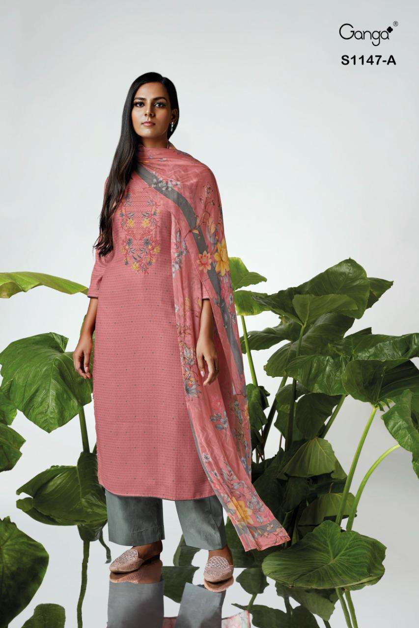 Ganga fashion Anala 1147 wool pashmina silk with fancy work ...