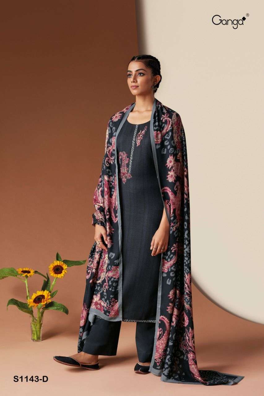 Ganga fashion Arshia 1143 Wool Pashmina silk with fancy Work...