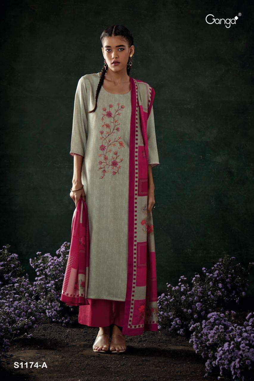 Ganga Fashion Keya 1174 Wool Pashmina Silk with facny Work W...