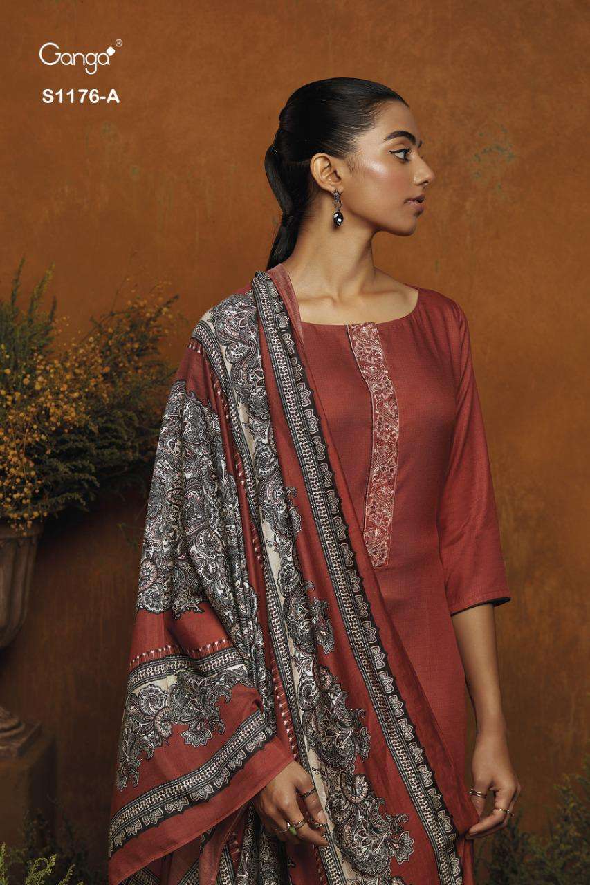 Ganga fashions Keya 1176 Wool Pashmina Silk with Fancy Desig...