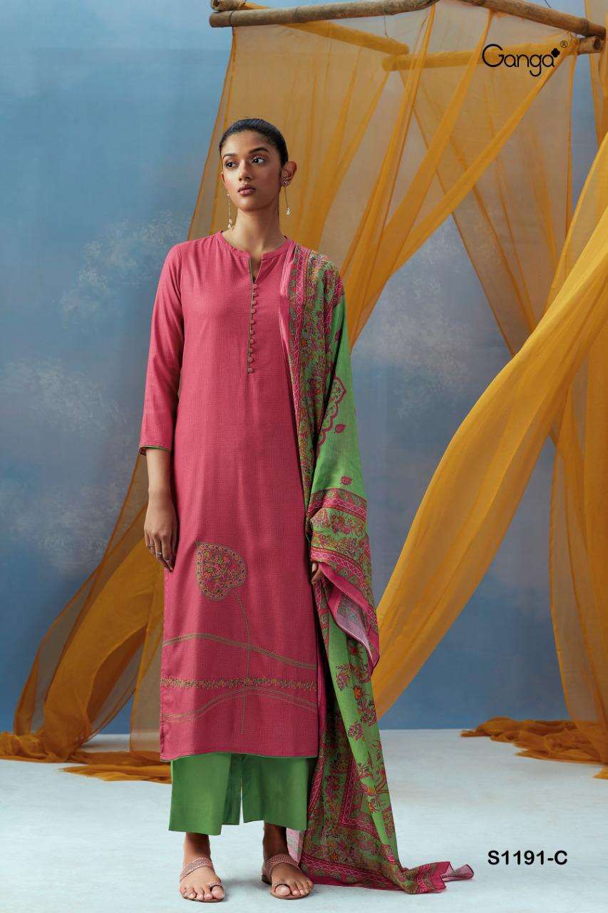 Ganga fashions Keya 1191 Wool Pashmin silk with fancy Design...