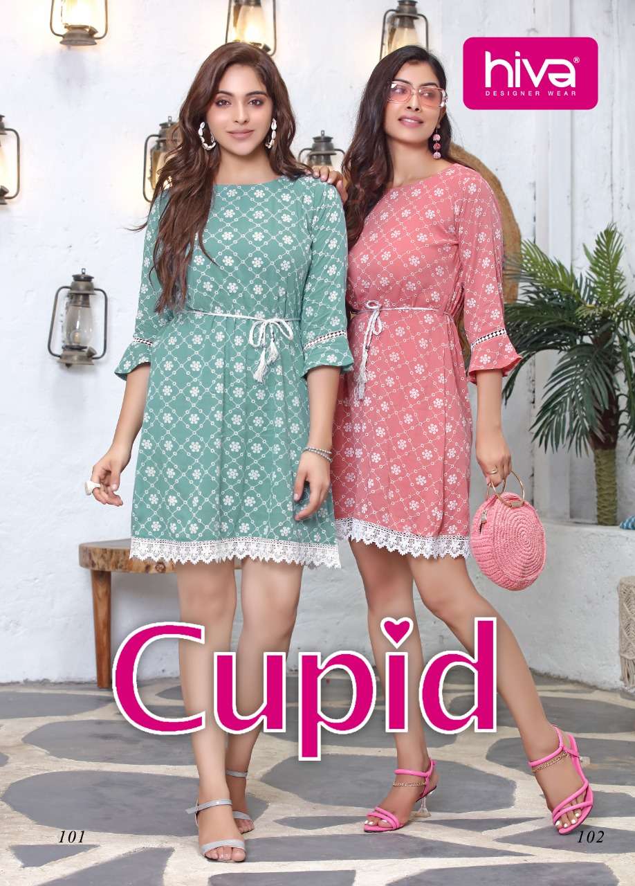 Hiva Cupid Rayon With fancy short tops collection at wholesa...