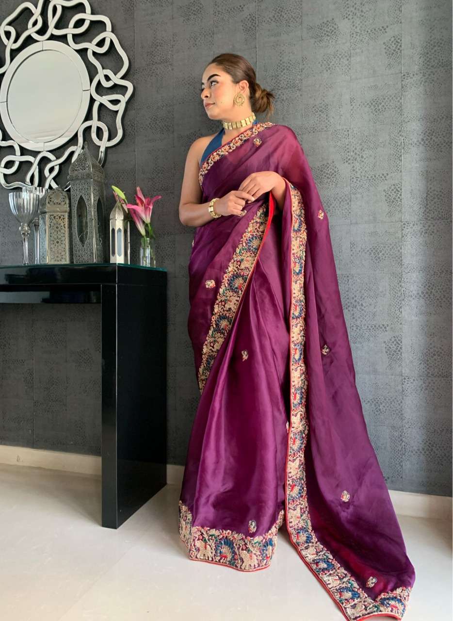 Kasturi Silk georgette with fancy Embroidery work saree coll...