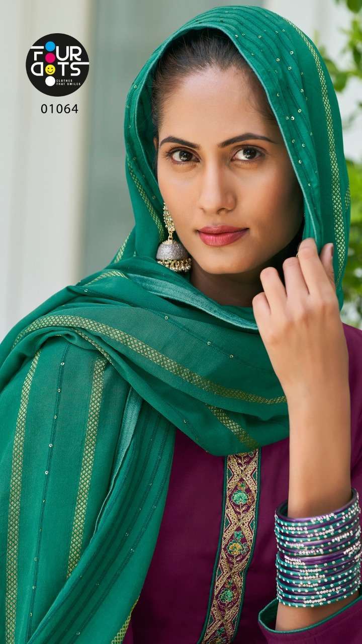 Kessi fabrics Fourdots Anjali Muslin silk with Fancy Work sa...