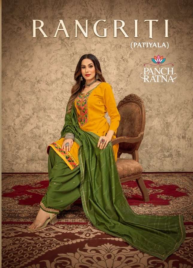 Kessi fabrics Panch Ratna Rangriti Patiyala jam silk with Em...