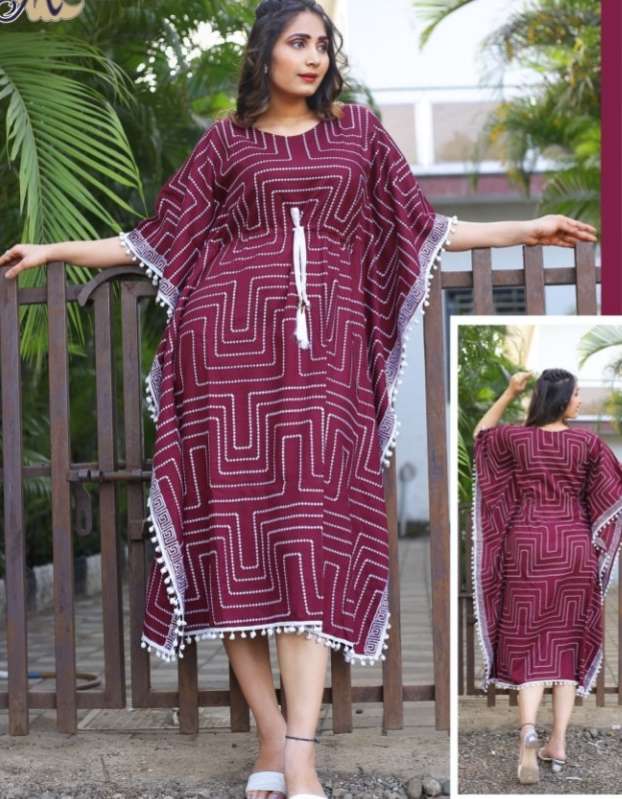 latest rayin thread work kaftans for women at wholesale rate...