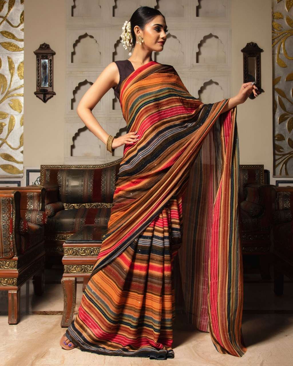 Multi Colour Silk With Sequence Work Party Wear Saree collec...