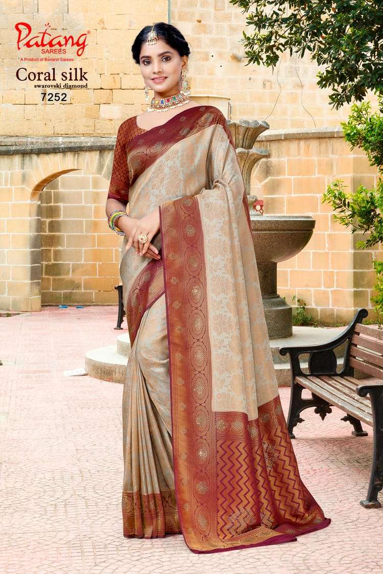 patang coral silk with fancy saree collection at wholesale r...
