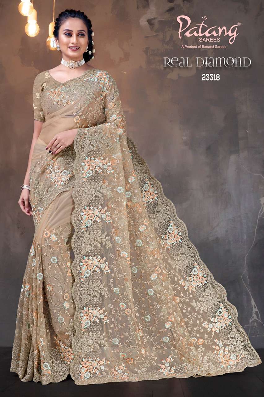 Patang Real Diamond Net with heavy Embroidery work Wedding W...