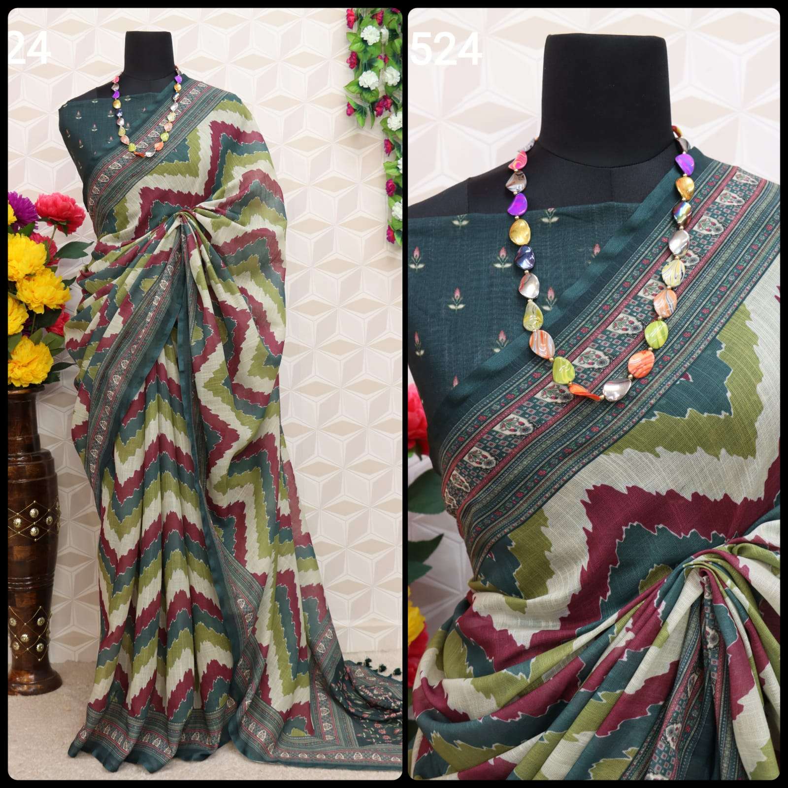 Purple Creation Apsara Linen with fancy printed saree collec...