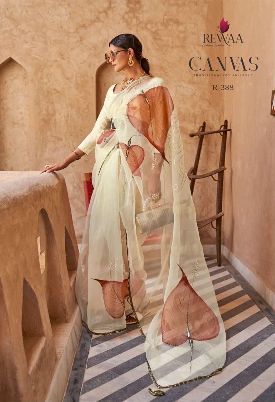 Rewaa Fashion Canvas organza Silk with Print party  saree co...